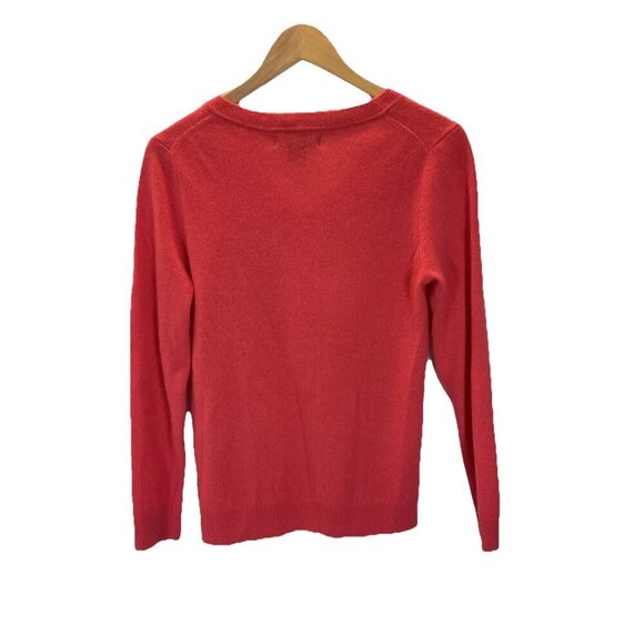Tahari 100% 2-ply Cashmere Orange V-neck Sweater Size S Luxury - Picture 2 of 8